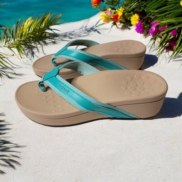 Vionic High Tide Wedge Sandal Cute Summer Thong Flip Flops Ocean - Size 6 Wide - Picture 1 of 10